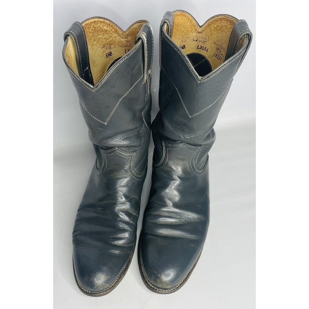Vintage Diamond J Justin 3056L Dark Grey LeatherPull On Western Boots Women 6.5B